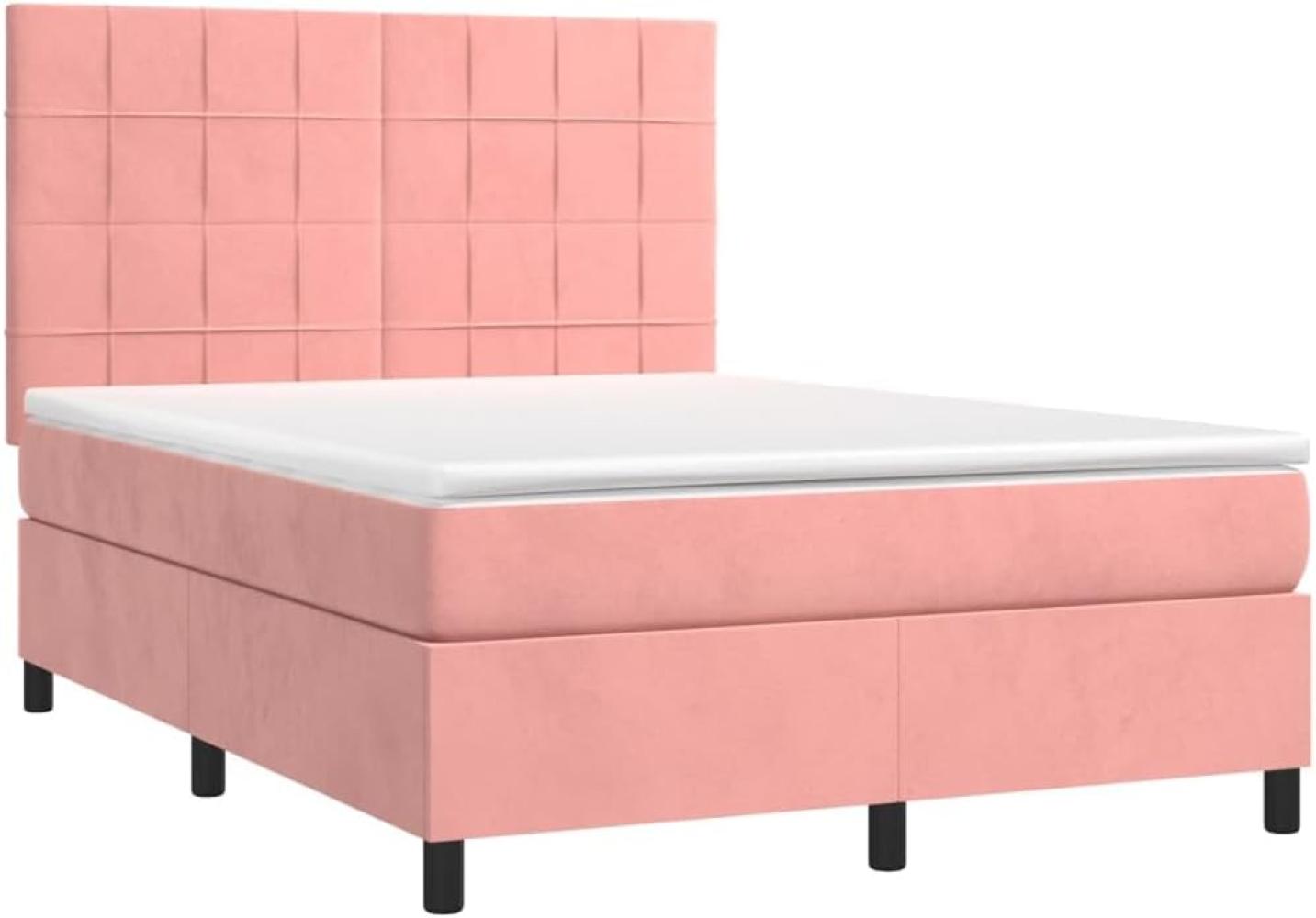 vidaXL Boxspringbett mit Matratze & LED Rosa 140x200 cm Samt Bild 1