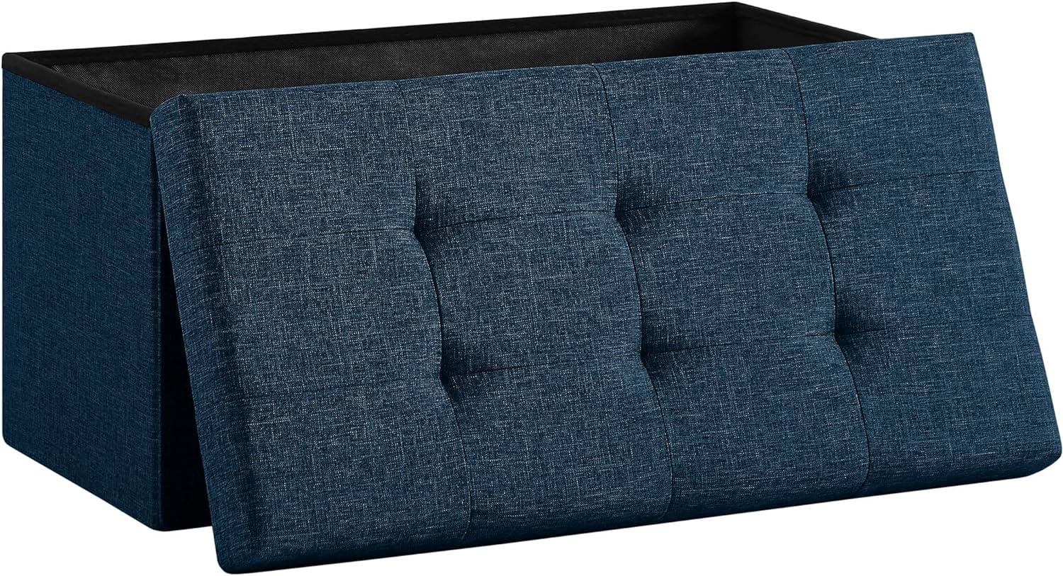 Zedelmaier Sitzbank mit Stauraum Sitzhocker faltbar belastbar bis 300 kg 76 x 38 x 38 cm (Leinen - Marineblau) Bild 1