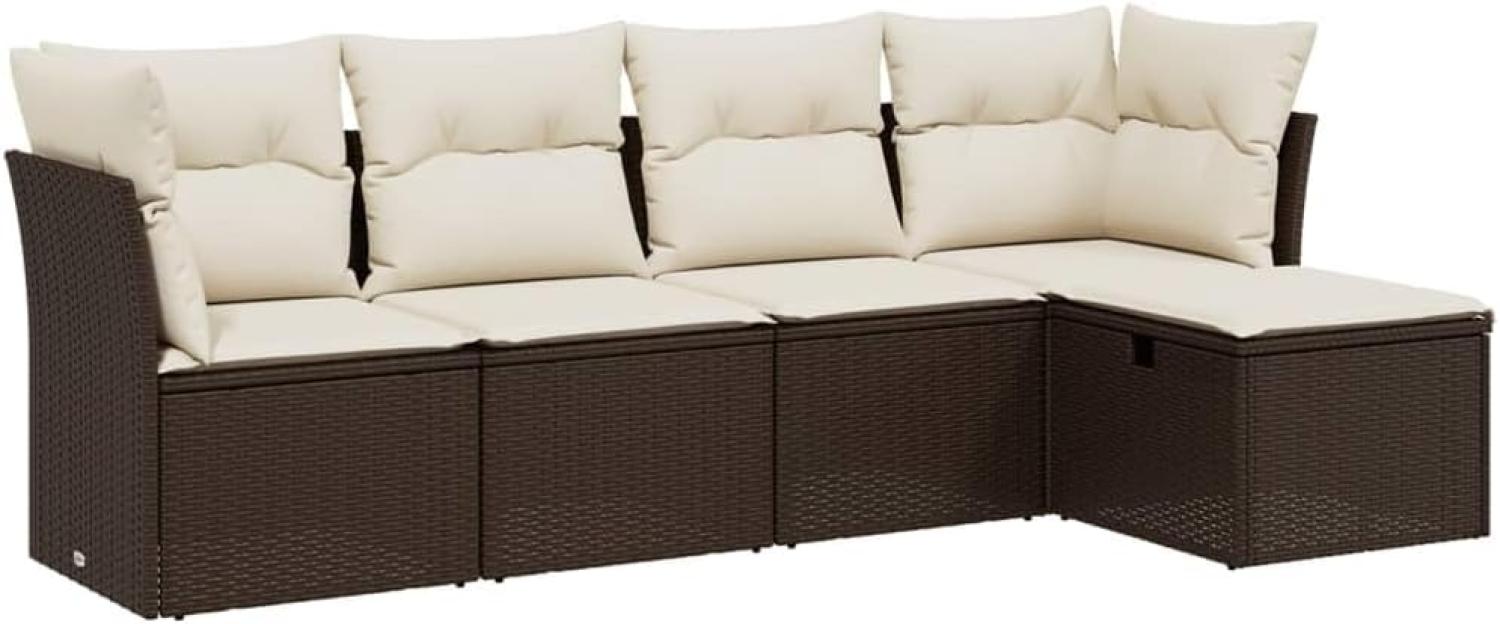 vidaXL 5-tlg. Garten-Sofagarnitur mit Kissen Braun Poly Rattan Bild 1