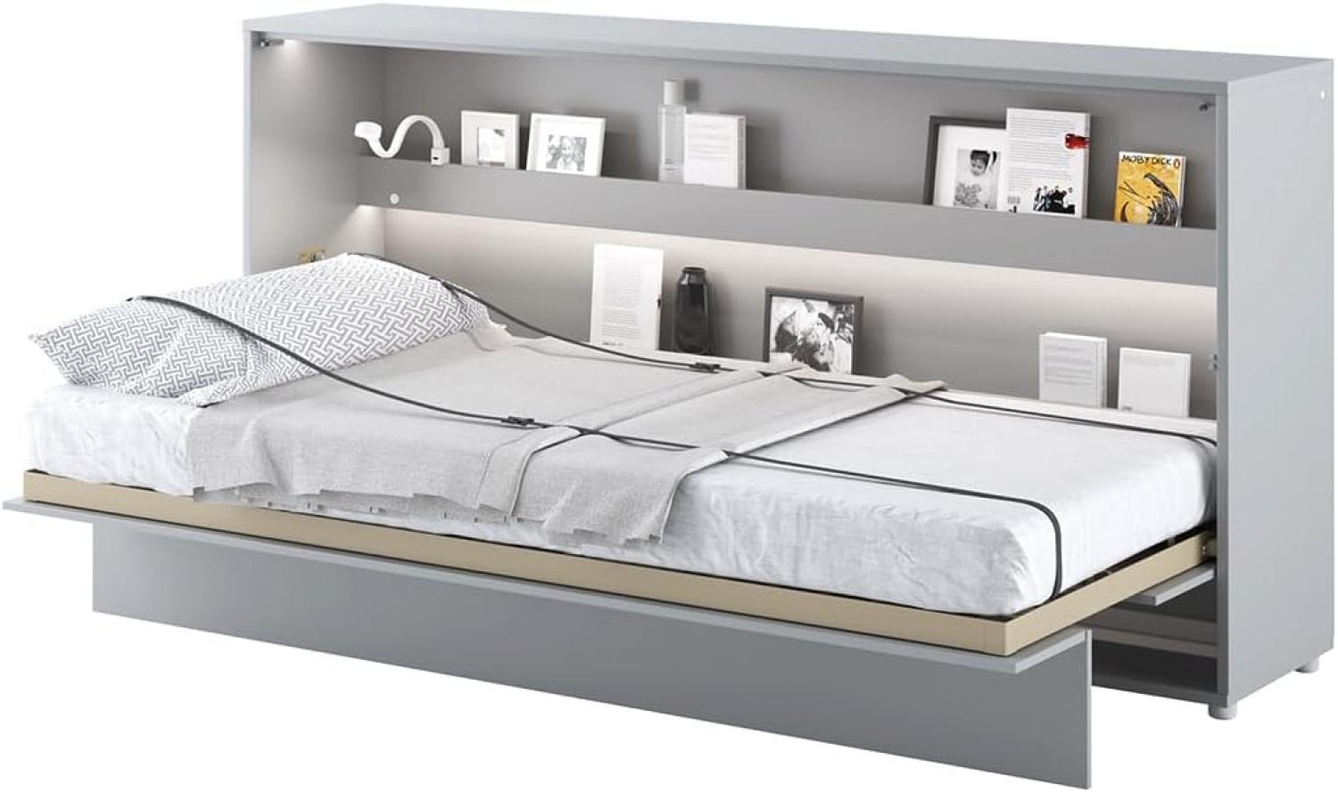 MEBLINI Schrankbett Bed Concept - Wandbett mit Lattenrost - Klappbett mit Schrank - Wandklappbett - Murphy Bed - Bettschrank - BC-06 - 90x200cm Horizontal - Grau Matt Bild 1