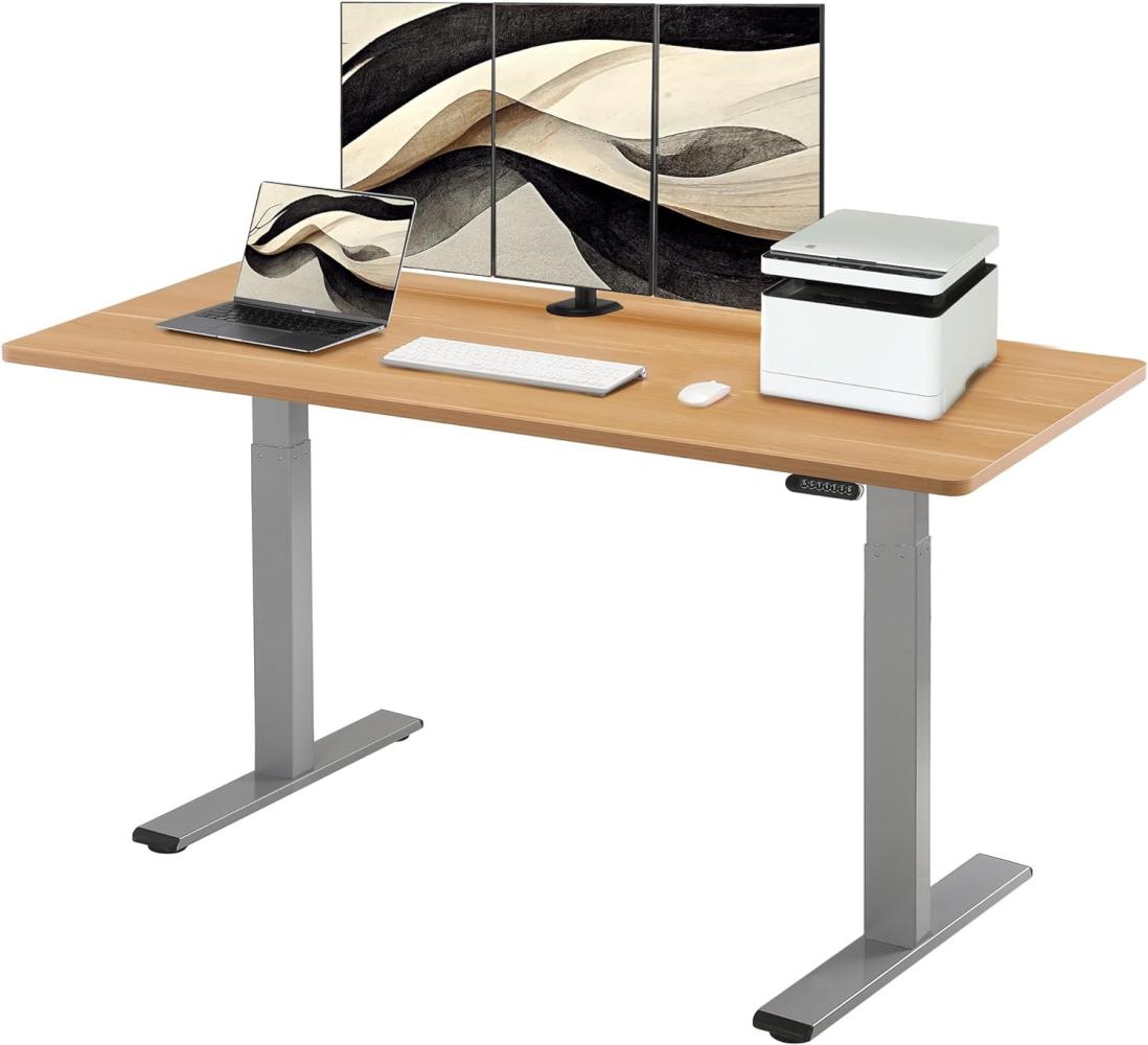 E.For.U® höhenverstellbarer Schreibtisch 180x80 cm, 2 Motoren, elektrisch höhenverstellbares Tischgestell mit 2-Fach-Teleskop, Memory-Steuerung (Silber), DT20L mit Tischplatte (Buche) Bild 1
