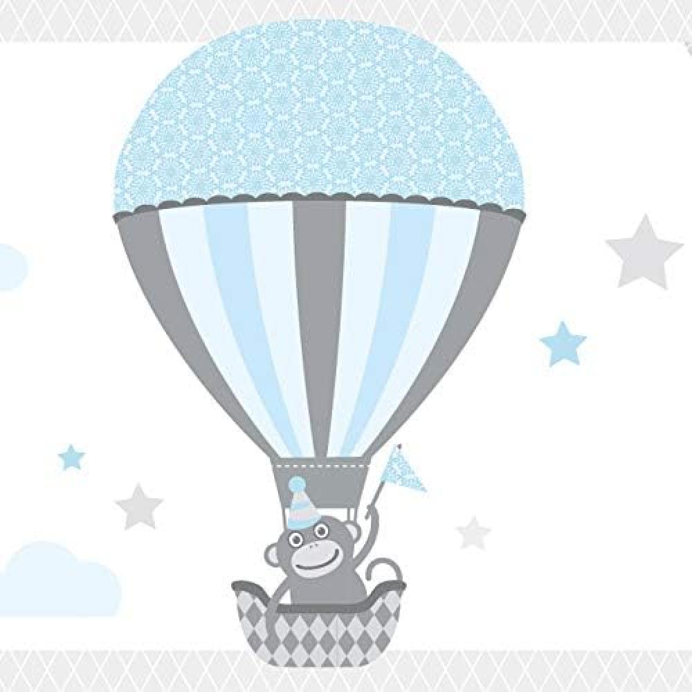 Selbstklebende Bordüre 'Hot Air Balloons' Heissluftballons Hellblau/Grau Bild 1