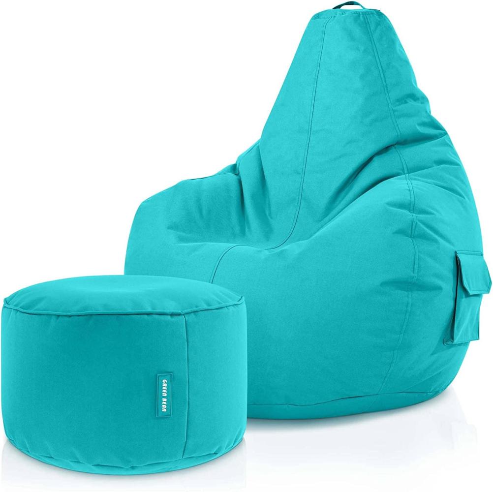 Green Bean© Sitzsack mit Rückenlehne + Hocker "Cozy+Stay" 80x70x90cm - Gaming Chair mit 230L Füllung - Bean Bag Lounge Chair Sitzhocker Türkis Bild 1