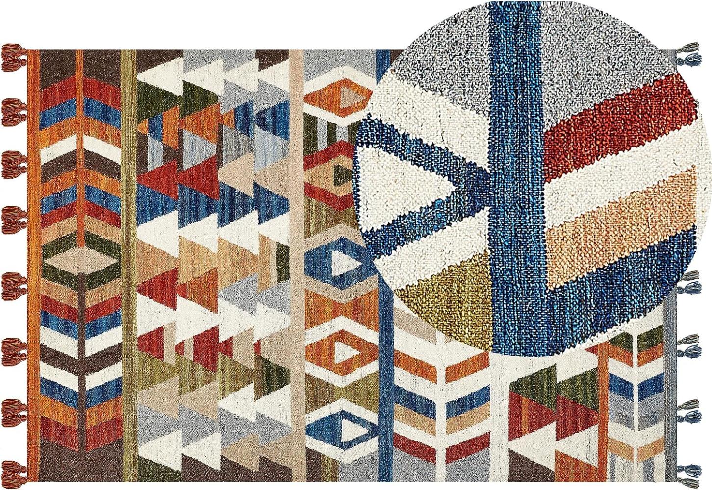 Kelim Teppich Wolle mehrfarbig 200 x 300 cm geometrisches Muster Kurzflor KAGHSI Bild 1