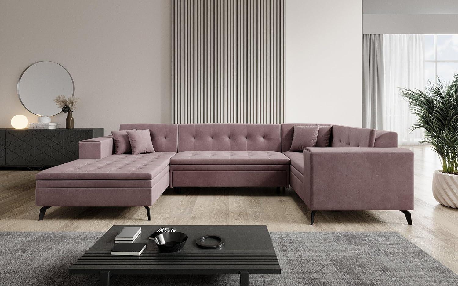 Designer Sofa Neola mit Schlaffunktion Samt Rosé Links Bild 1
