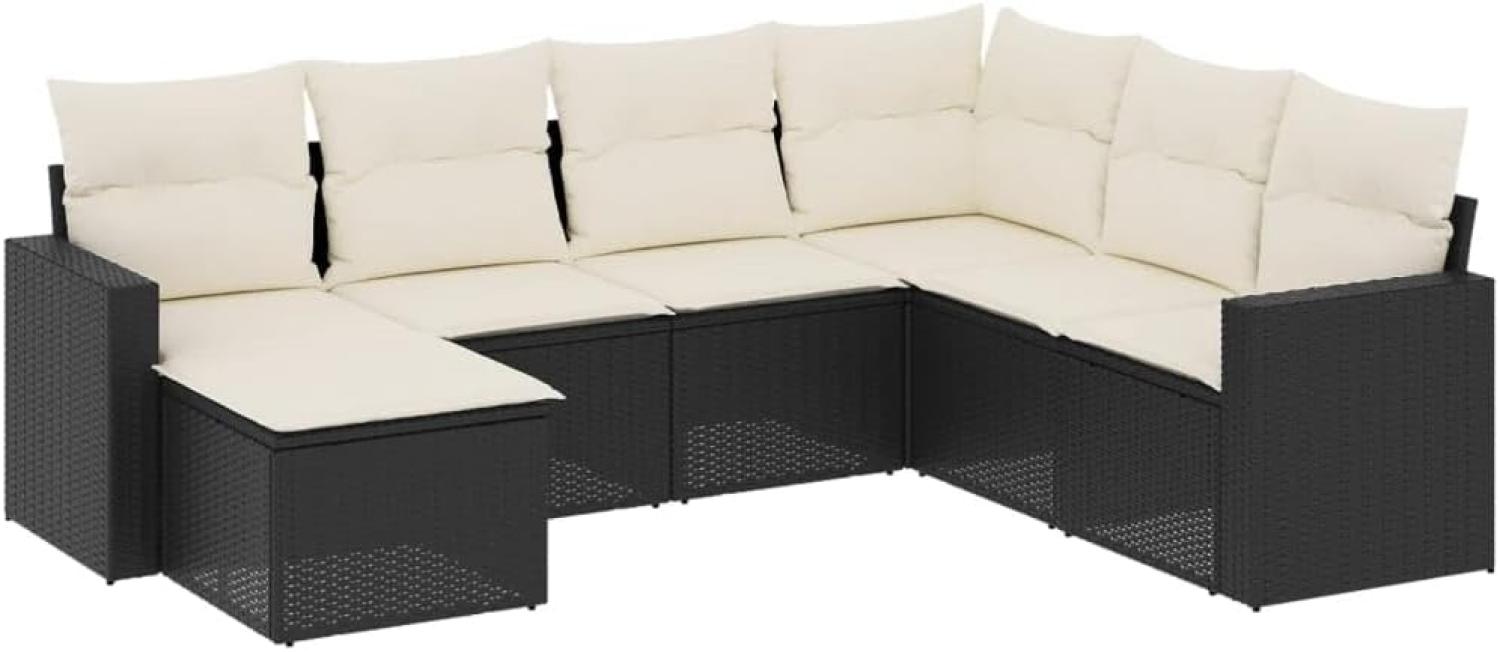 vidaXL 7-tlg. Garten-Sofagarnitur mit Kissen Schwarz Poly Rattan Bild 1