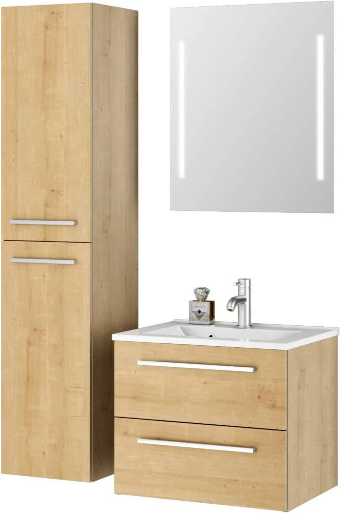 Sieper I Badmöbel Set Libato, Waschtisch mit Unterschrank 60 x 50 cm, Hochschrank und Badspiegel I Eiche Natur Bild 1