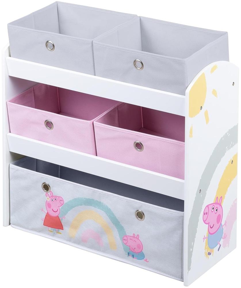 roba Spielregal aus Holz Peppa Pig - Spielzeugregal mit 5 Boxen - Montessori Aufbewahrungsregal für Jungen & Mädchen - Weiß Bild 1