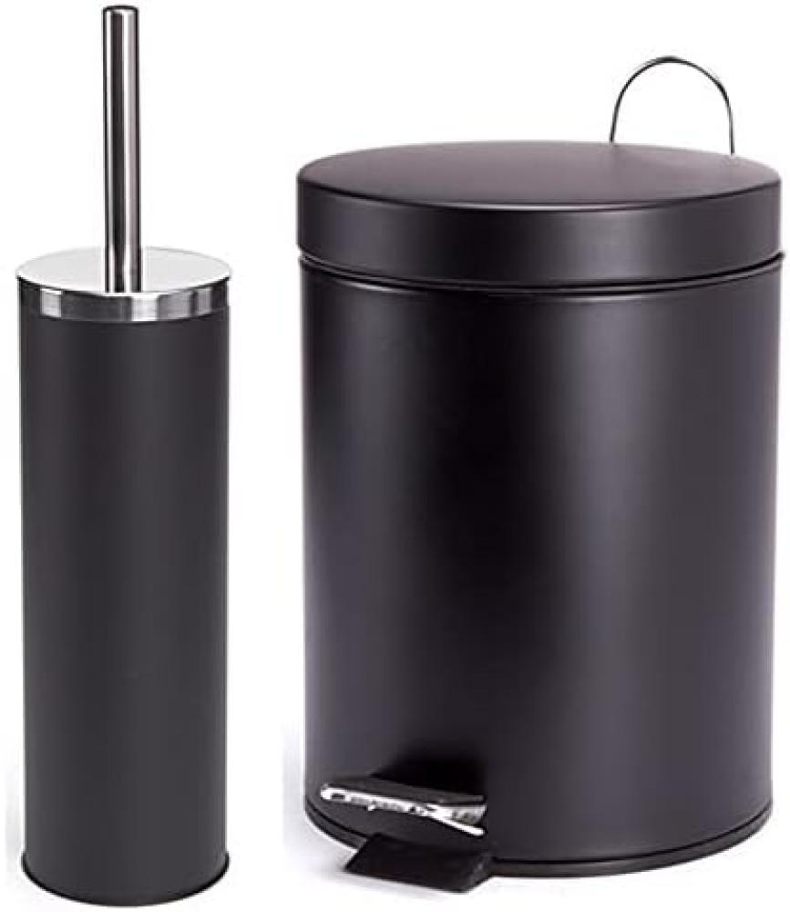 MSV Badezimmer Set, 2-teilige Abfalleimer Kosmetikeimer und WC Bürste “Miami“ Schwarz Bild 1