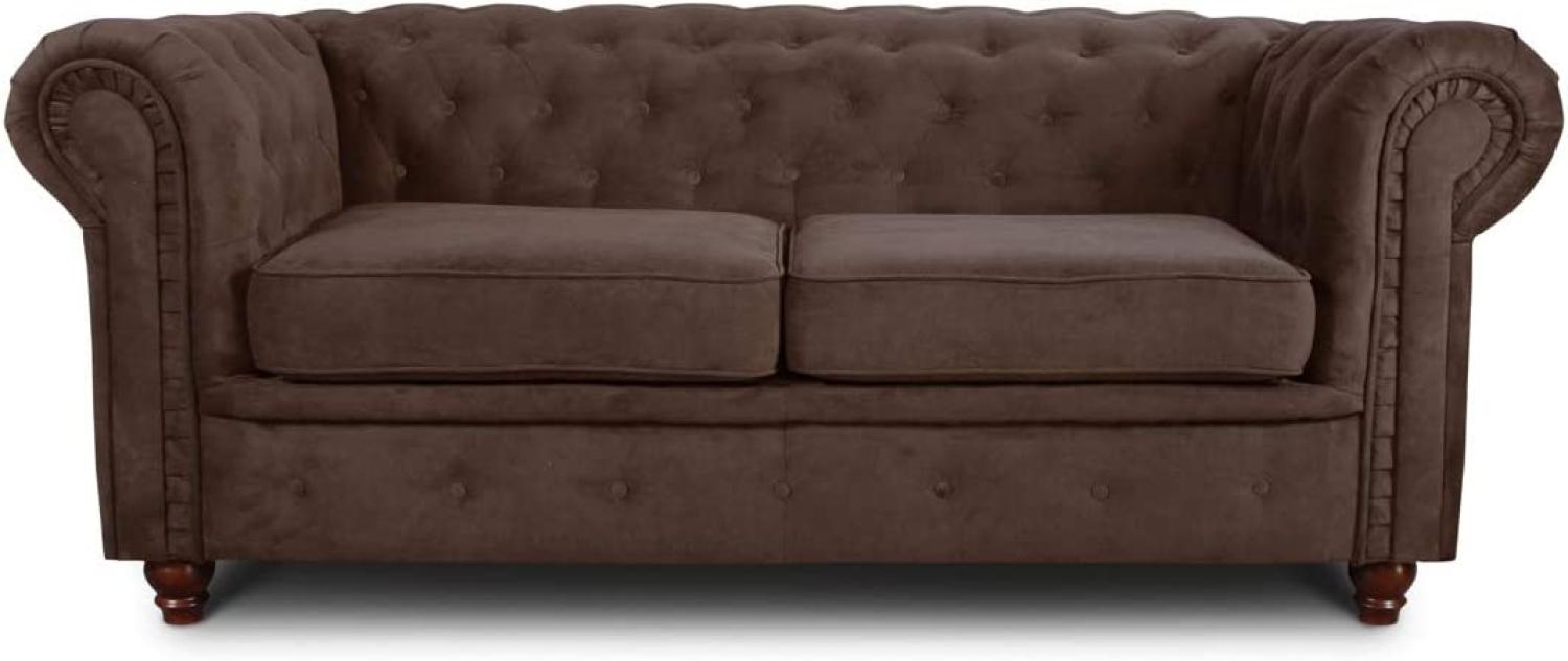 Sofa Chesterfield Asti 2-Sitzer, Couchgarnitur 2-er, Sofagarnitur, Couch mit Holzfüße, Polstersofa - Glamour Design (Braun (Capri 45)) Bild 1