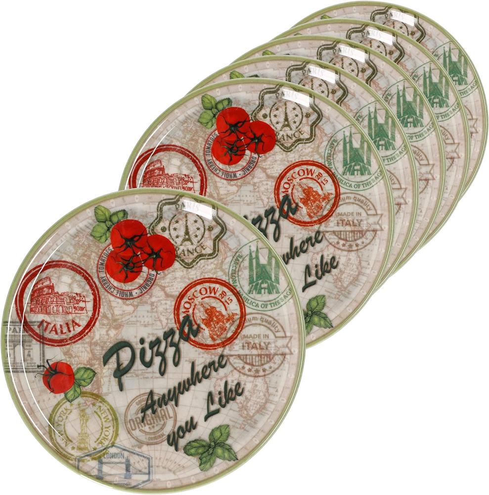 6er Set Pizzateller Moskau grün Ø 31,5 cm Servier-Platte XL-Teller Porzellan Bild 1