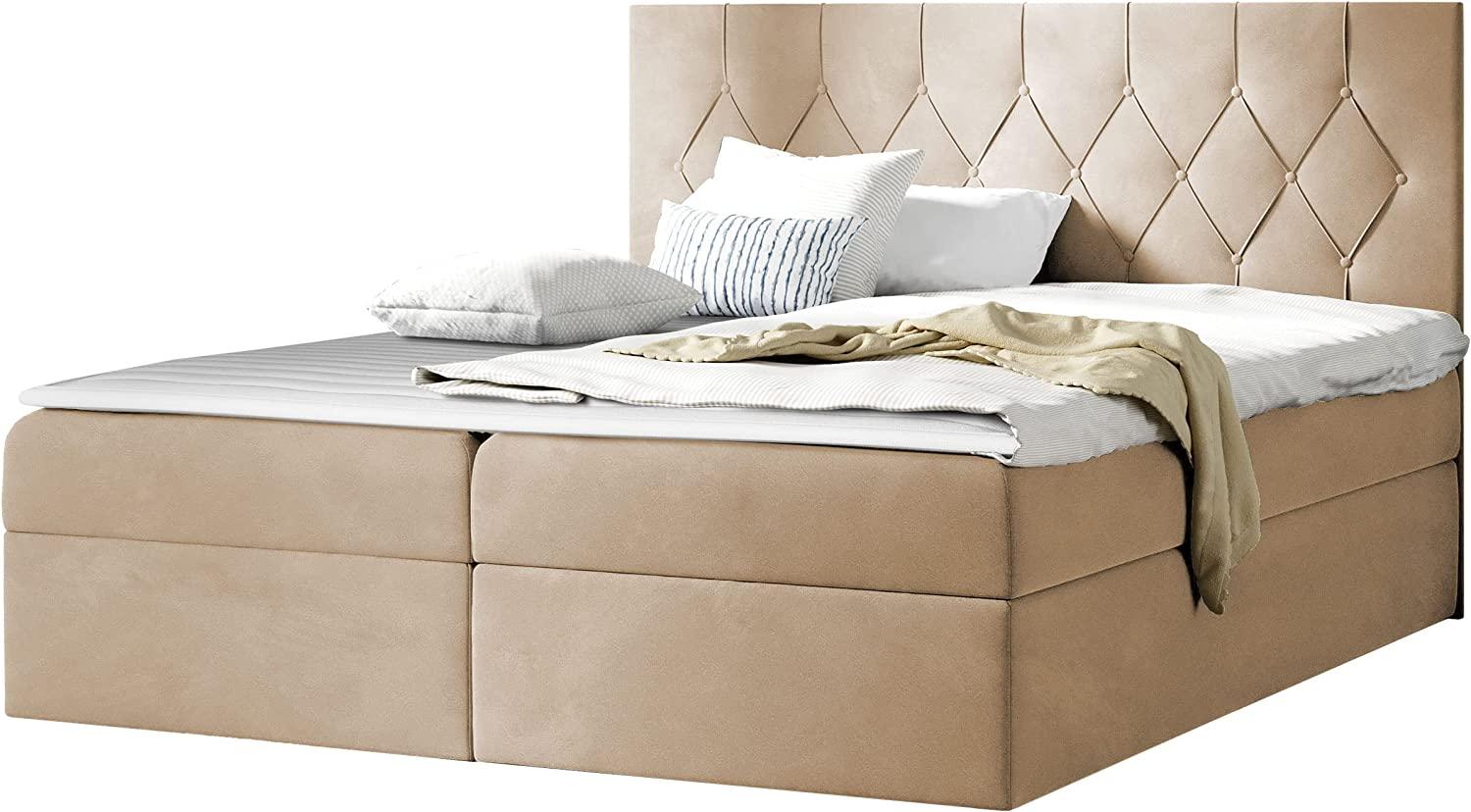 Mirjan24 'Simori' Boxspringbett mit Bettkasten, Matratze & Topper, Stoff beige, 200 x 200 cm Bild 1