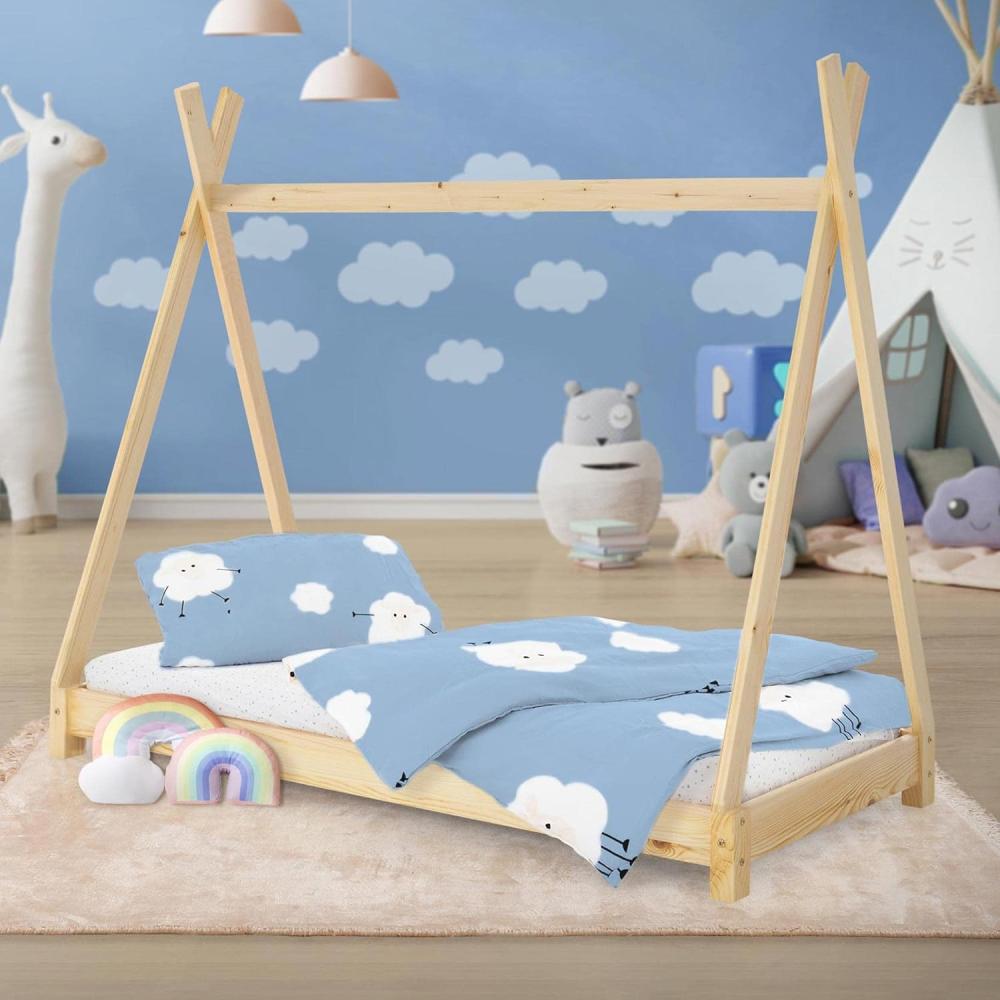 Kinderbett Tipi mit Lattenrost 80x160 cm Natur aus Kiefernholz ML-Design Bild 1