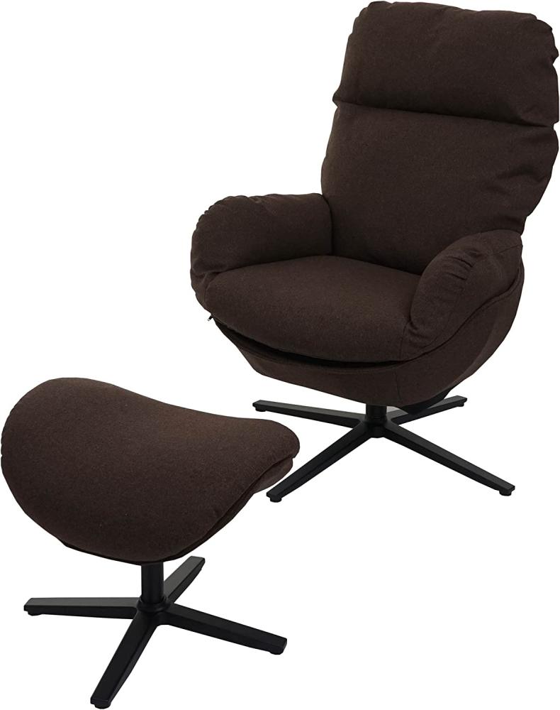 Relaxsessel + Hocker HWC-L12, Fernsehsessel Sessel Schaukelstuhl Wippfunktion, drehbar, Metall Stoff/Textil ~ braun Bild 1