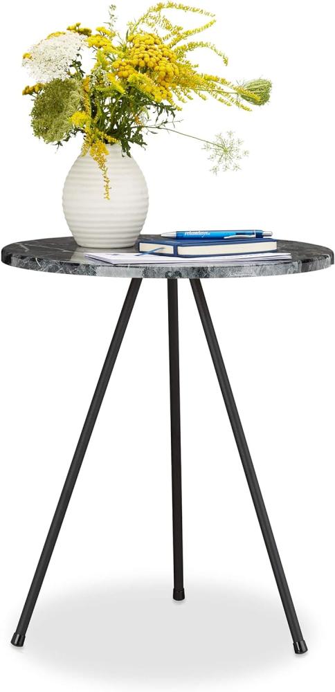 Relaxdays Beistelltisch Marmor Optik, rundes Tischchen HxBxT: 47 x 40 x 40 cm, Dreibeiner Kaffeetisch, marmoriert Bild 1