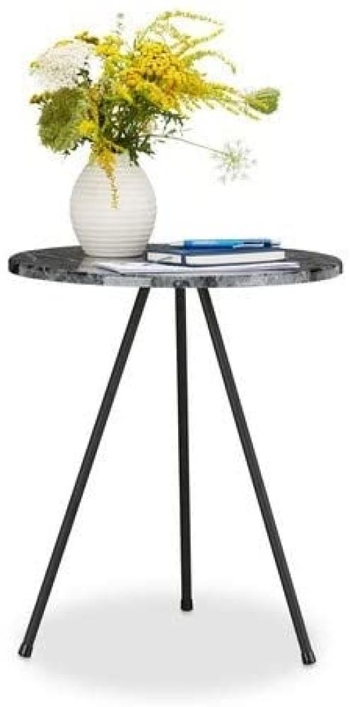 Relaxdays Beistelltisch Marmor Optik, rundes Tischchen HxBxT: 47 x 40 x 40 cm, Dreibeiner Kaffeetisch, marmoriert Bild 1
