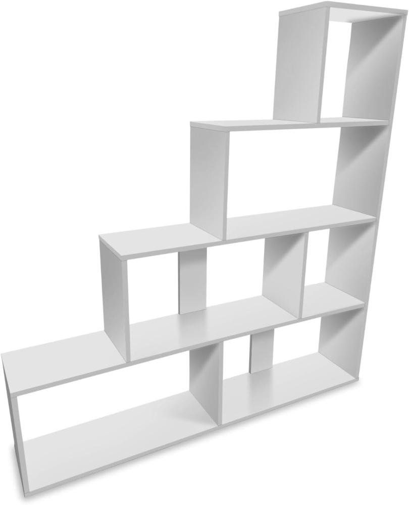 Coemo Treppenregal Scala aus Holz Weiß Raumteiler Standregal 155x29x163 cm Bild 1