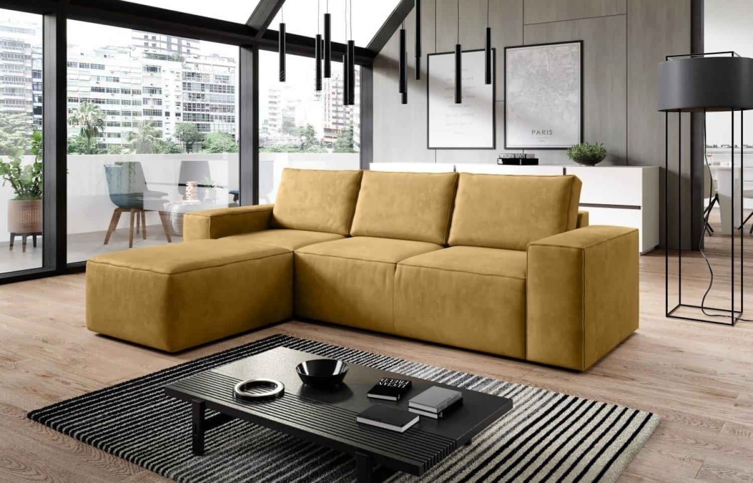 Designer Sofa Solaris mit Schlaffunktion und Stauraum Senf Links Bild 1