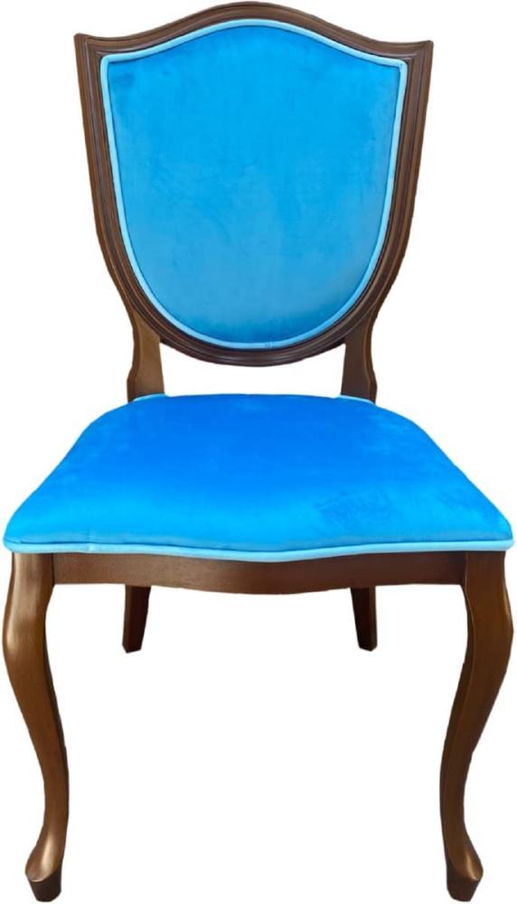 Casa Padrino Luxus Art Deco Esszimmer Stuhl Blau / Braun - Art Deco Massivholz Stuhl - Art Deco Esszimmermöbel - Art Deco Möbel - Art Deco Einrichtung - Luxus Möbel im Art Deco Stil Bild 1