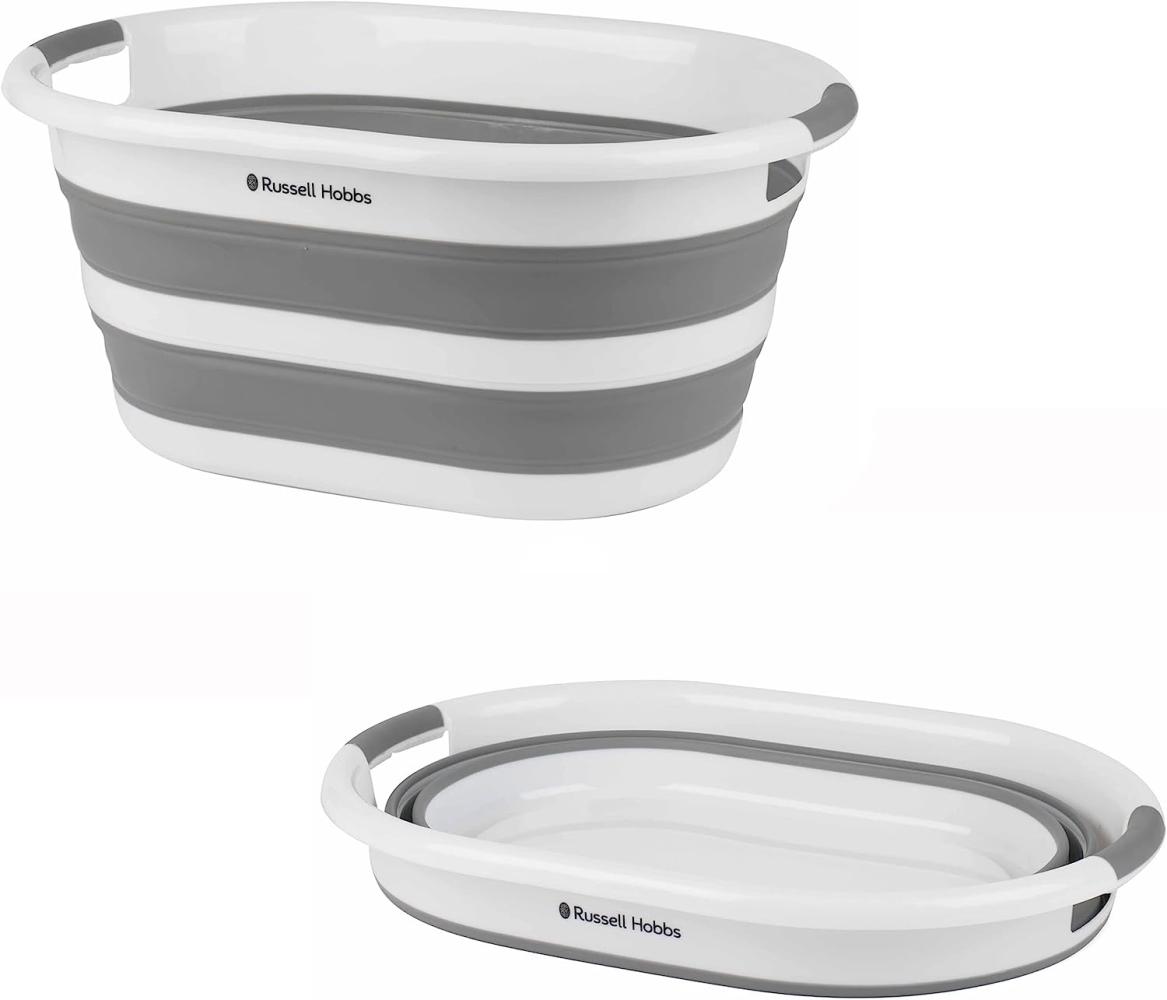 Russell Hobbs LA053879WHTEU Wäschekorb aus Kunststoff, oval, faltbar, 27 l, Weiß-Grau, 62. 5L x 45W x 28H cm Bild 1