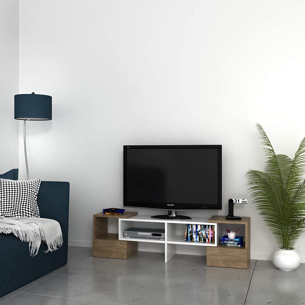 Homemania TV-Schrank Fold 141,2x29,7x38,8 cm Weiß und Walnuss Bild 1