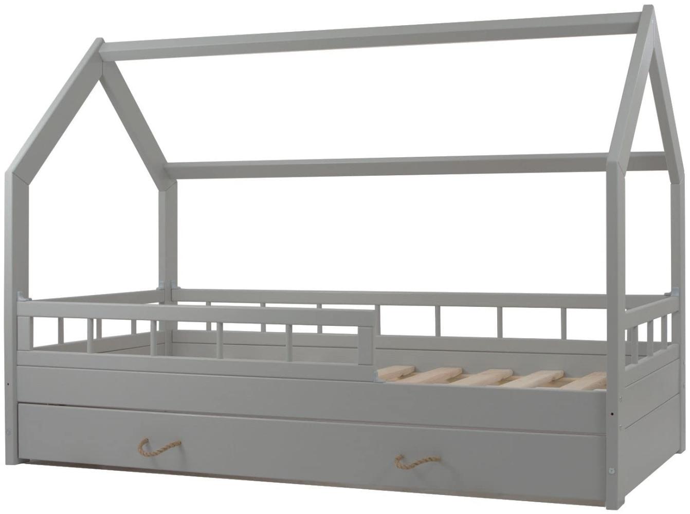 Hausbett Kinderbett mit Schublade Rausfallschutz Skandinavisches Design 160x80cm (Farbe: grau) Bild 1