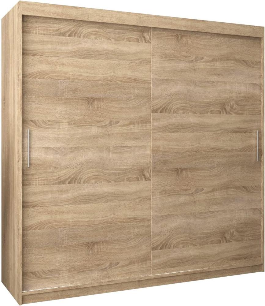 Kryspol Schwebetürenschrank Tokyo 200 cm Kleiderschrank mit Kleiderstange und Einlegeboden Schlafzimmer- Wohnzimmerschrank Schiebetüren Modern Design (Sonoma) Bild 1