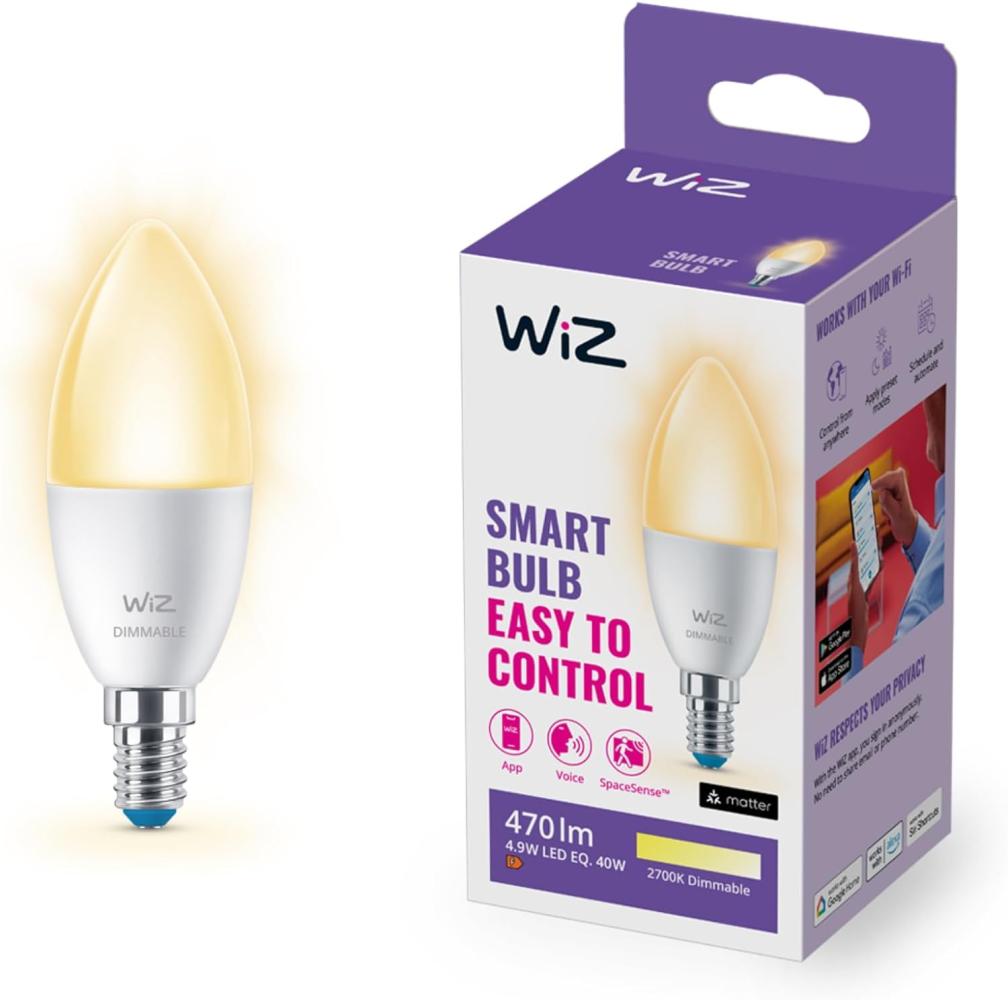 WiZ Kerze 40W C37 E14 Intelligentes Leuchtmittel WLAN Weiß LED E14 Weiches Weiß Bild 1