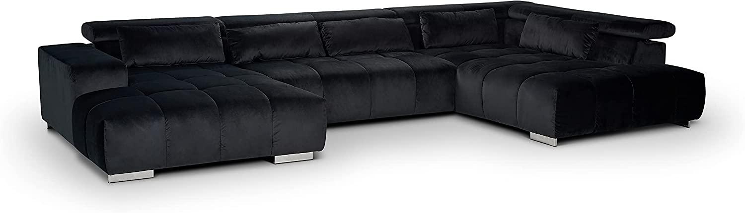 Mivano Wohnlandschaft Orion / Riesige Couch in U-Form inkl. XL-Recamiere und Kopfteilfunktion / 409 x 73 x 225 / Velours, Schwarz Bild 1