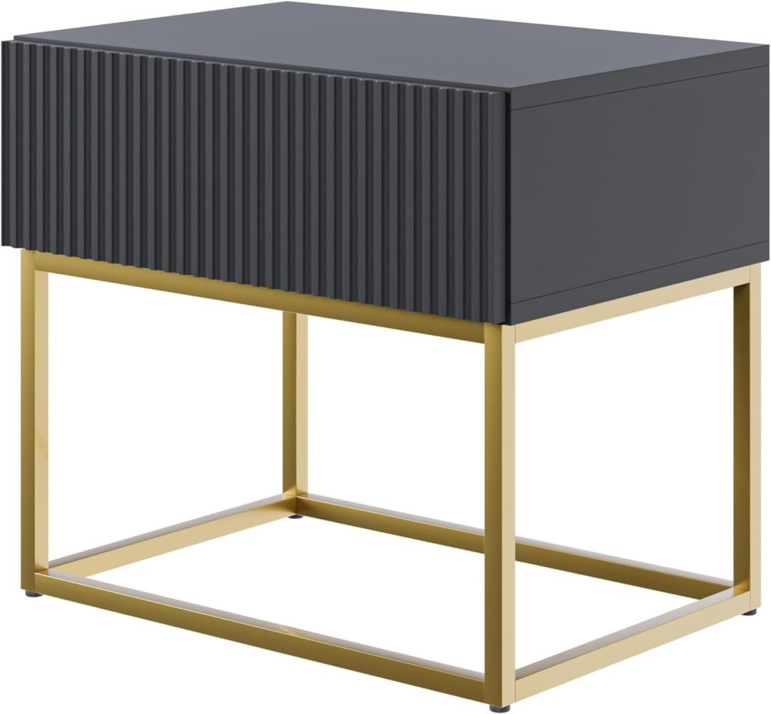 Selsey Veldio - Nachttisch mit Schublade, Schwarz mit goldenem Metallgestell, 50 cm Bild 1