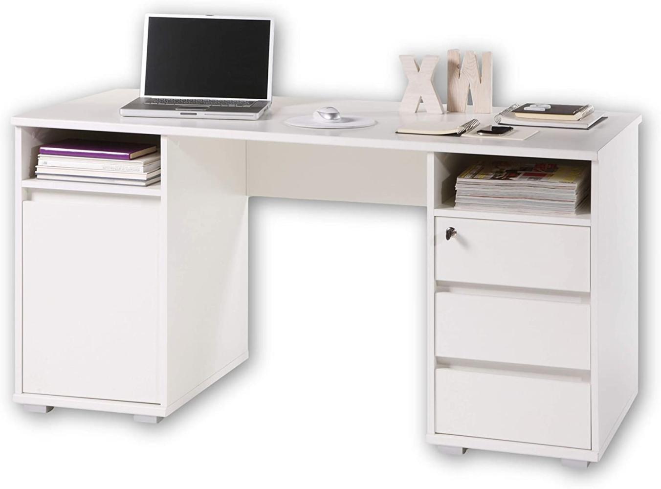 PRIMUS 2 Schreibtisch mit Schubladen, Weiß - Bürotisch Computertisch fürs Homeoffice mit Stauraum und offenen Ablagefächern - 145 x 74 x 65 cm (B/H/T) Bild 1