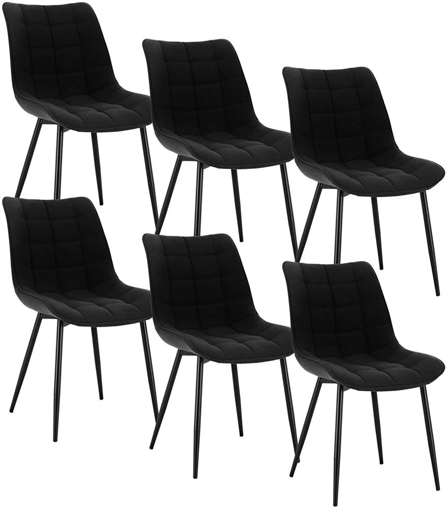 WOLTU 6 x Esszimmerstühle 6er Set Esszimmerstuhl Küchenstuhl Polsterstuhl Design Stuhl mit Rückenlehne, mit Sitzfläche aus Leinen, Gestell aus Metall, Schwarz, BH206sz-6 Bild 1