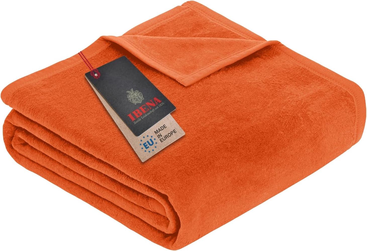 Ibena Porto xl Decke 180x220 cm – Baumwollmischung weich, warm & waschbar, Tagesdecke orange einfarbig Bild 1