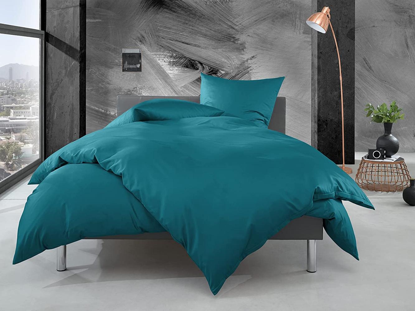 Bettwaesche-mit-Stil Mako Perkal Bettwäsche uni / einfarbig petrol Kissenbezug 40x80 cm Bild 1