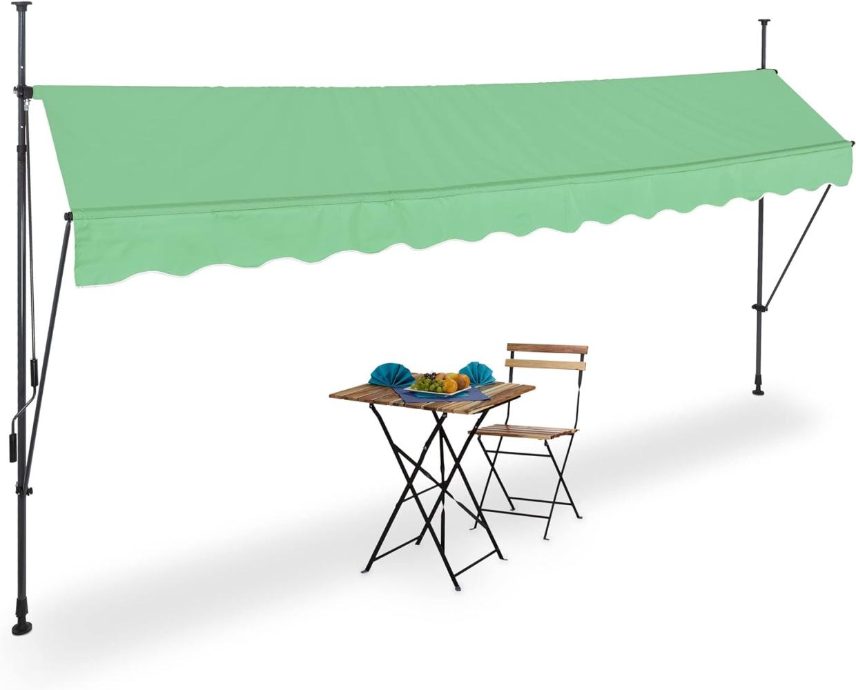 Relaxdays Klemmmarkise, 400 x 120 cm, höhenverstellbar, ohne Bohren, UV-beständig, Sonnenschutz Balkon, grün/grau Bild 1