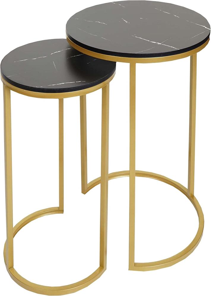 2er-Set Beistelltisch HWC-K46, Kaffeetisch Nachttisch Loungetisch, Marmor-Optik MVG-zertifiziert MDF ~ schwarz-gold Bild 1
