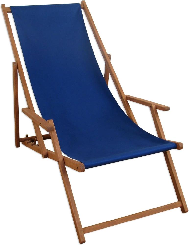 Liegestuhl blau Sonnenliege Gartenliege Holz Deckchair Strandstuhl Massivholz Gartenmöbel 10-307 Bild 1