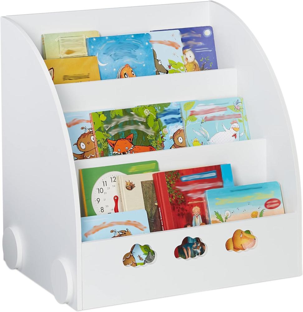 Relaxdays Bücherregal Kinder, HBT: 60 x 58 x 45 cm, Kinderbücherregal mit Wolkenmotiv, 3 Fächer, MDF, Kinderregal, weiß Bild 1