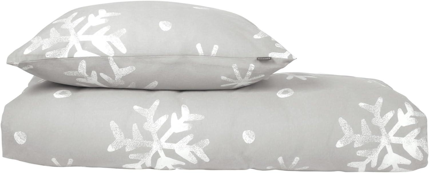 Schiesser Winter Bettwäsche Set Skadi mit weißen Schneeflocken auf superweichem Feinbiber, Farbe:Grau, Größe:135 cm x 200 cm Bild 1