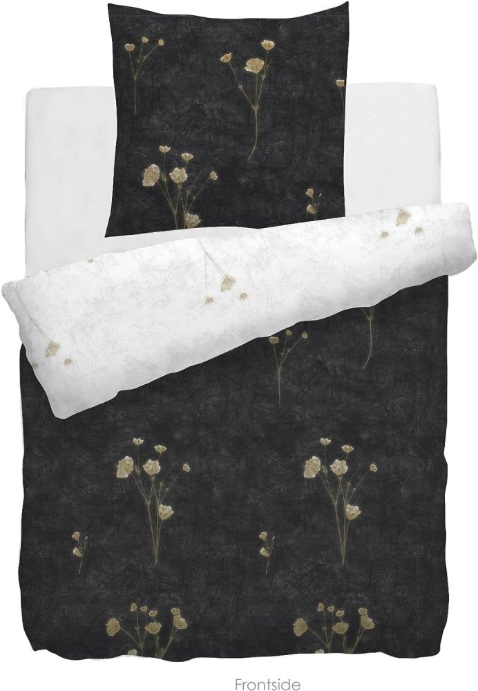 HnL Twill-Baumwolle Wendebettwäsche Blüten Weiß Schwarz Rocca 135x200 cm + 80x80 cm Bild 1