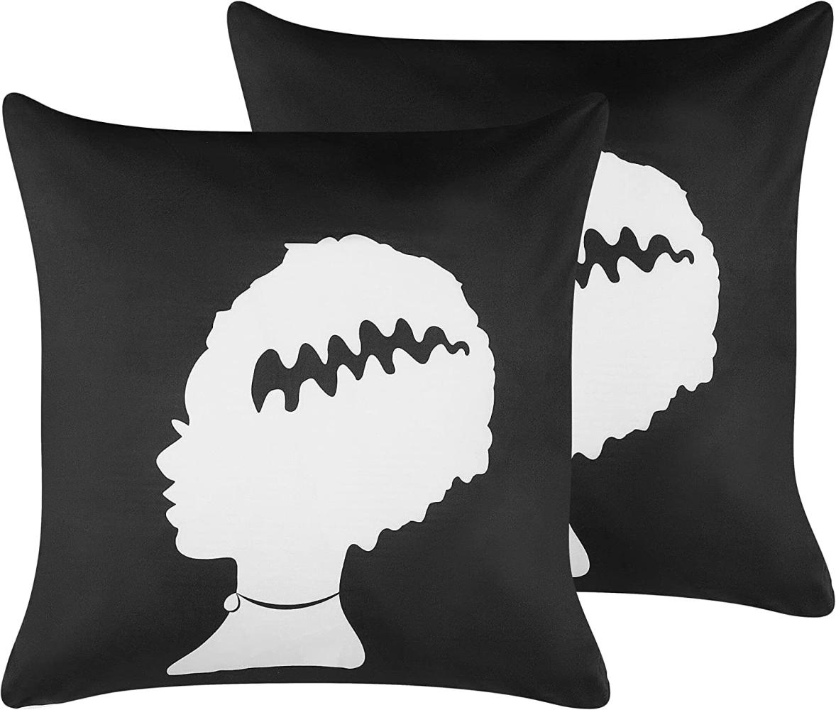 Dekokissen Frankensteins-Braut-Motiv Samtstoff schwarz weiß 45 x 45 cm 2er Set MANDEVILLA Bild 1