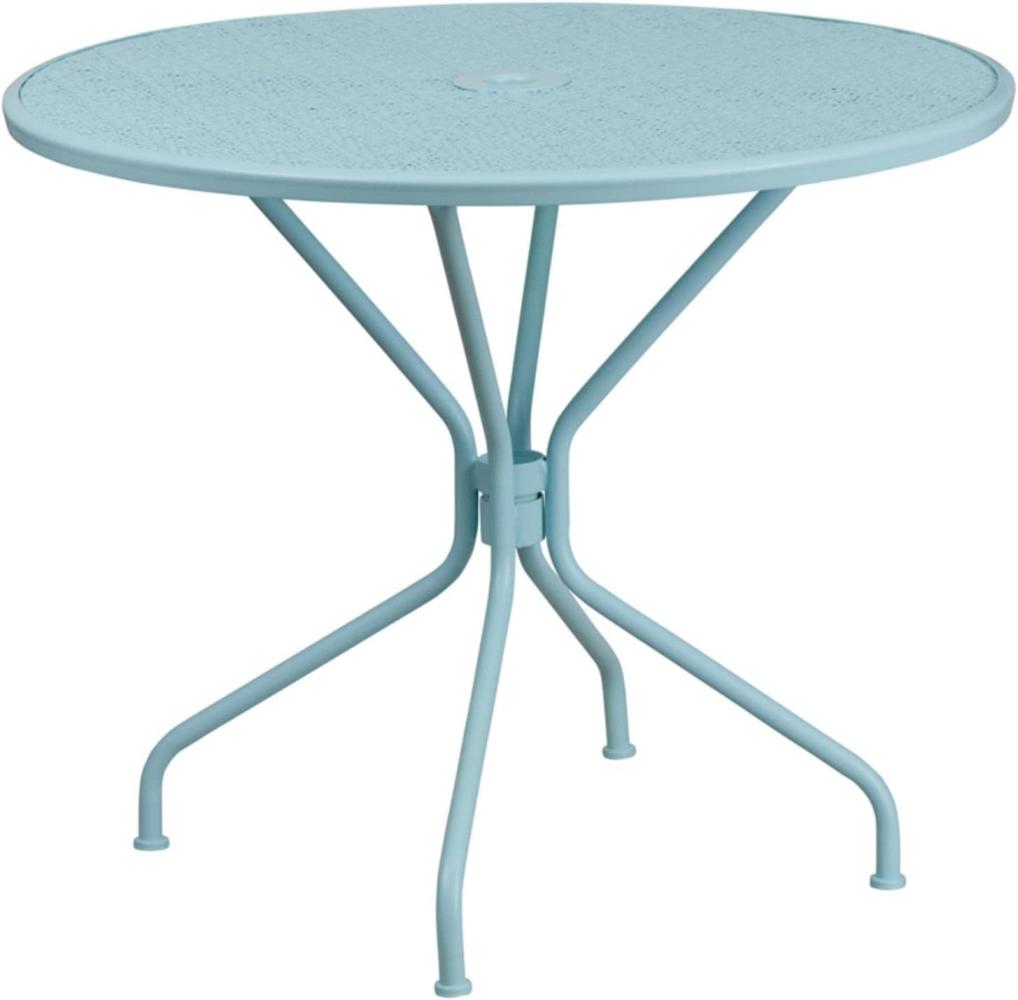 Flash Furniture Oia Terrassentisch aus Stahl, rund, 89,5 cm, mit Schirmloch, Metall, himmelblau, 35. 25" Round Bild 1