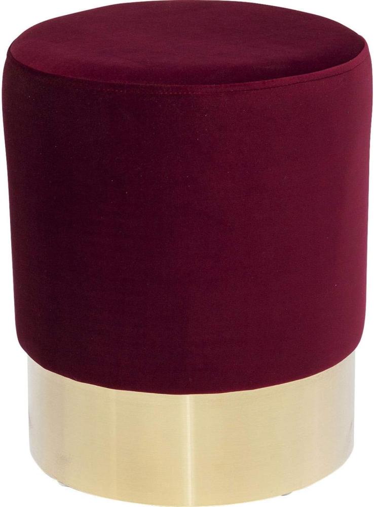 Kare 84112 Design Hocker Cherry Bordeaux Brass Ø35cm, kleiner, moderner Design Hocker mit Samtbezug, Polsterhocker rund, Rot-Gold (H/B/T) 42x35x35cm Bild 1