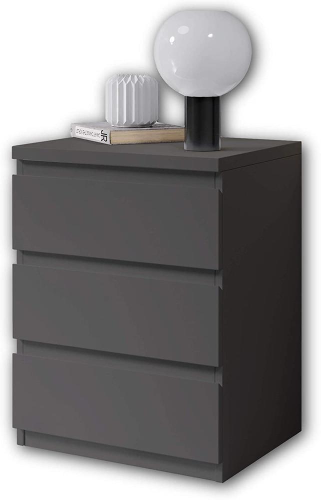 OLLI Nachttisch mit drei Schubladen in Graphit - Moderner Nachtschrank mit Stauraum für Ihr Bett - 45 x 61 x 38 cm (B/H/T) Bild 1
