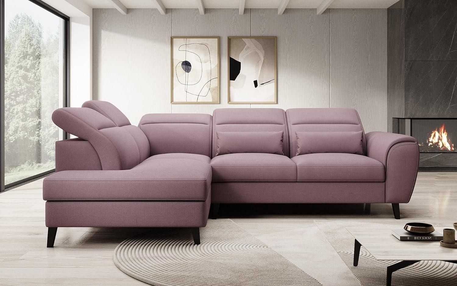 Designer Sofa Nobile mit verstellbarer Rückenlehne Stoff Rosé Links Bild 1