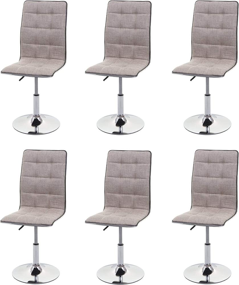 6er-Set Esszimmerstuhl HWC-C41, Stuhl Küchenstuhl, höhenverstellbar drehbar, Stoff/Textil ~ creme-grau Bild 1