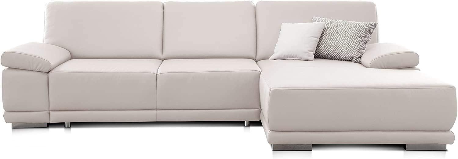 CAVADORE Ecksofa Corianne in Lederoptik / Couch inkl. Armteilverstellung und Longchair in modernem Design / 282 x 80 x 162 / Kunstleder, weiß Bild 1