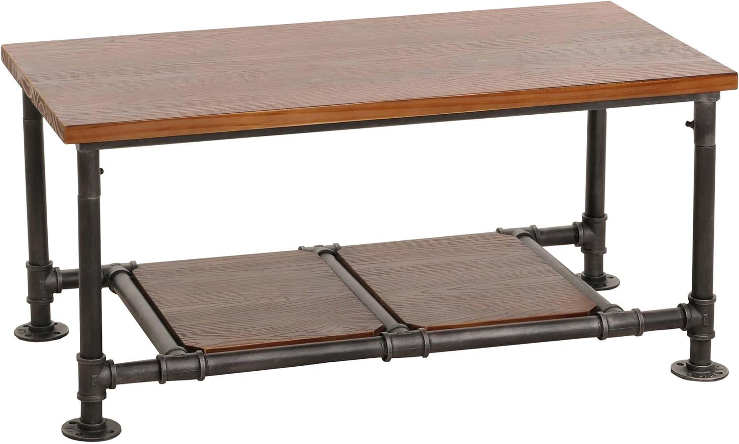 Couchtisch HWC-N27, Wohnzimmertisch Tisch Sofatisch Beistelltisch, Industrial Massiv-Holz Metall 48x100x50cm ~ braun Bild 1