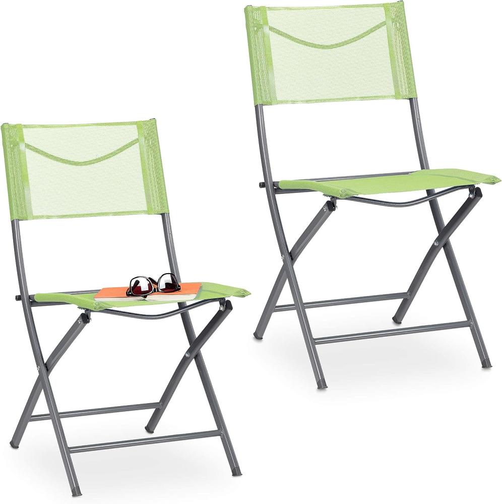 Relaxdays - Gartenstuhl 2er Set, Klappstuhl für Garten, Balkon, Terrasse, Metall Campingstuhl bis 120 kg, wetterfest, grün Bild 1
