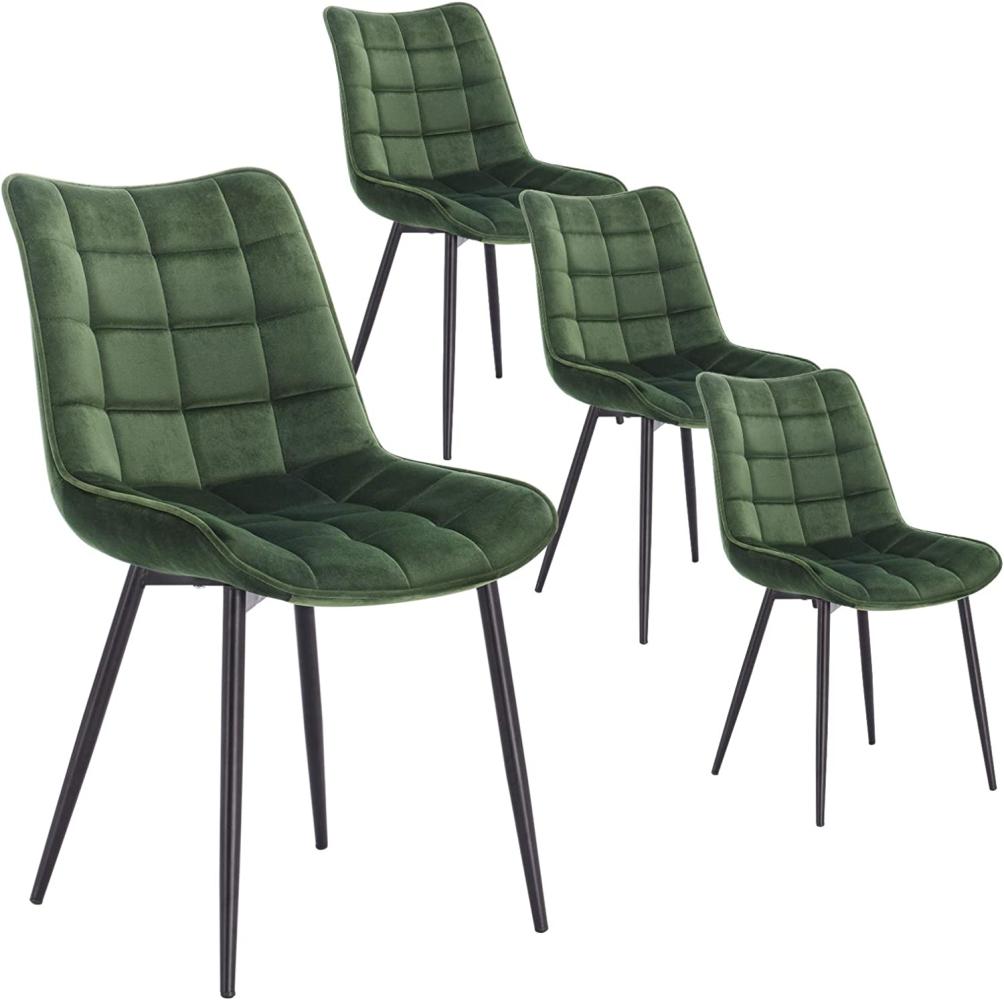 WOLTU 4 x Esszimmerstühle 4er Set Esszimmerstuhl Küchenstuhl Polsterstuhl Design Stuhl mit Rückenlehne, mit Sitzfläche aus Samt, Gestell aus Metall, Dunkelgrün, BH142dgn-4 Bild 1